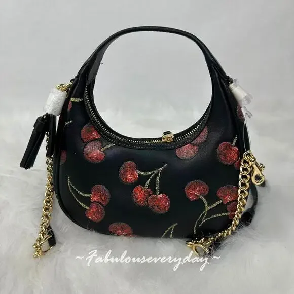 Coach Carmen Mini Crossbody Bag With Cherry Print In Leather/Gold/Black CCZ22 - Picture 4 of 8
